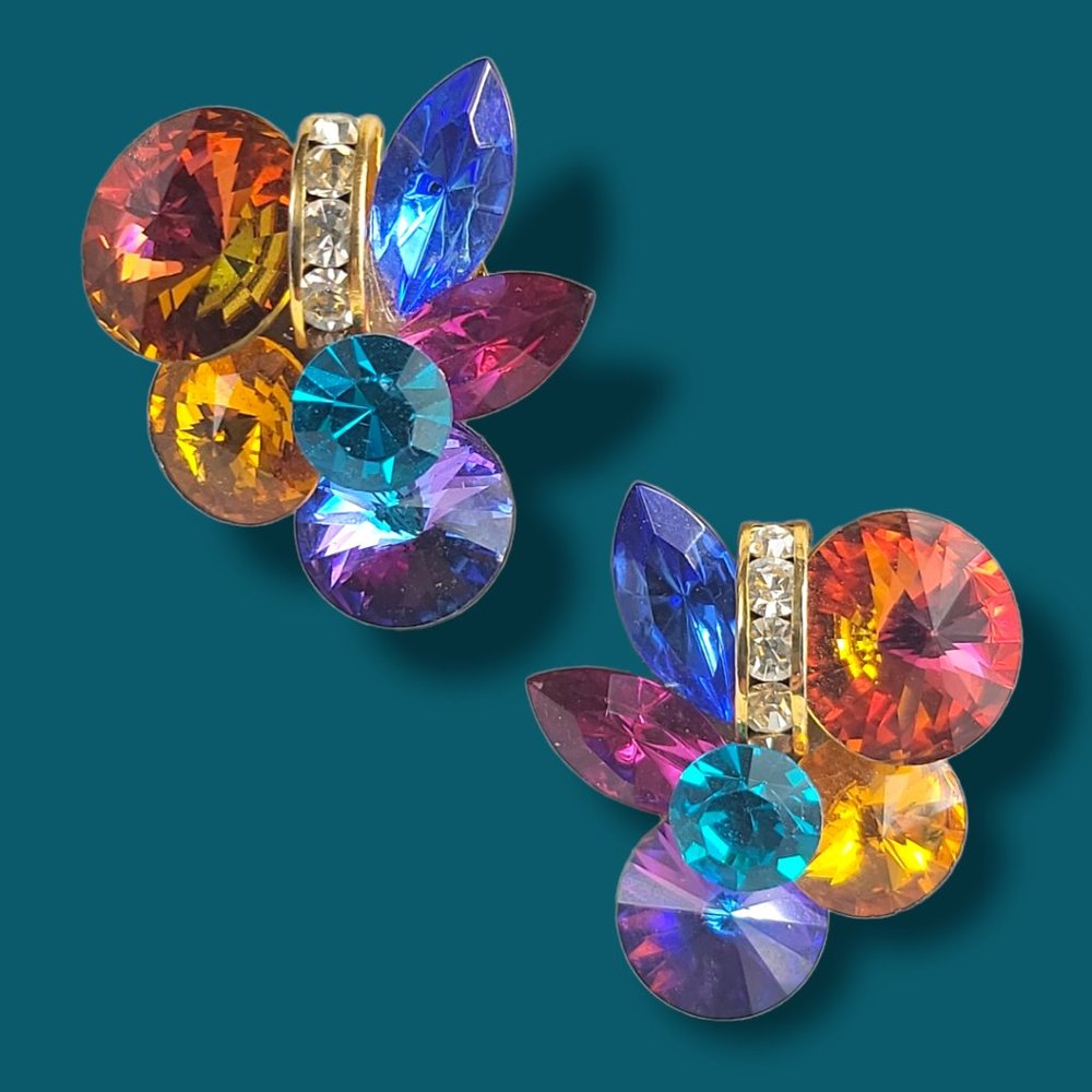 Vintage 90's Jewel Tone Brilliant Cut Crystal Earrings